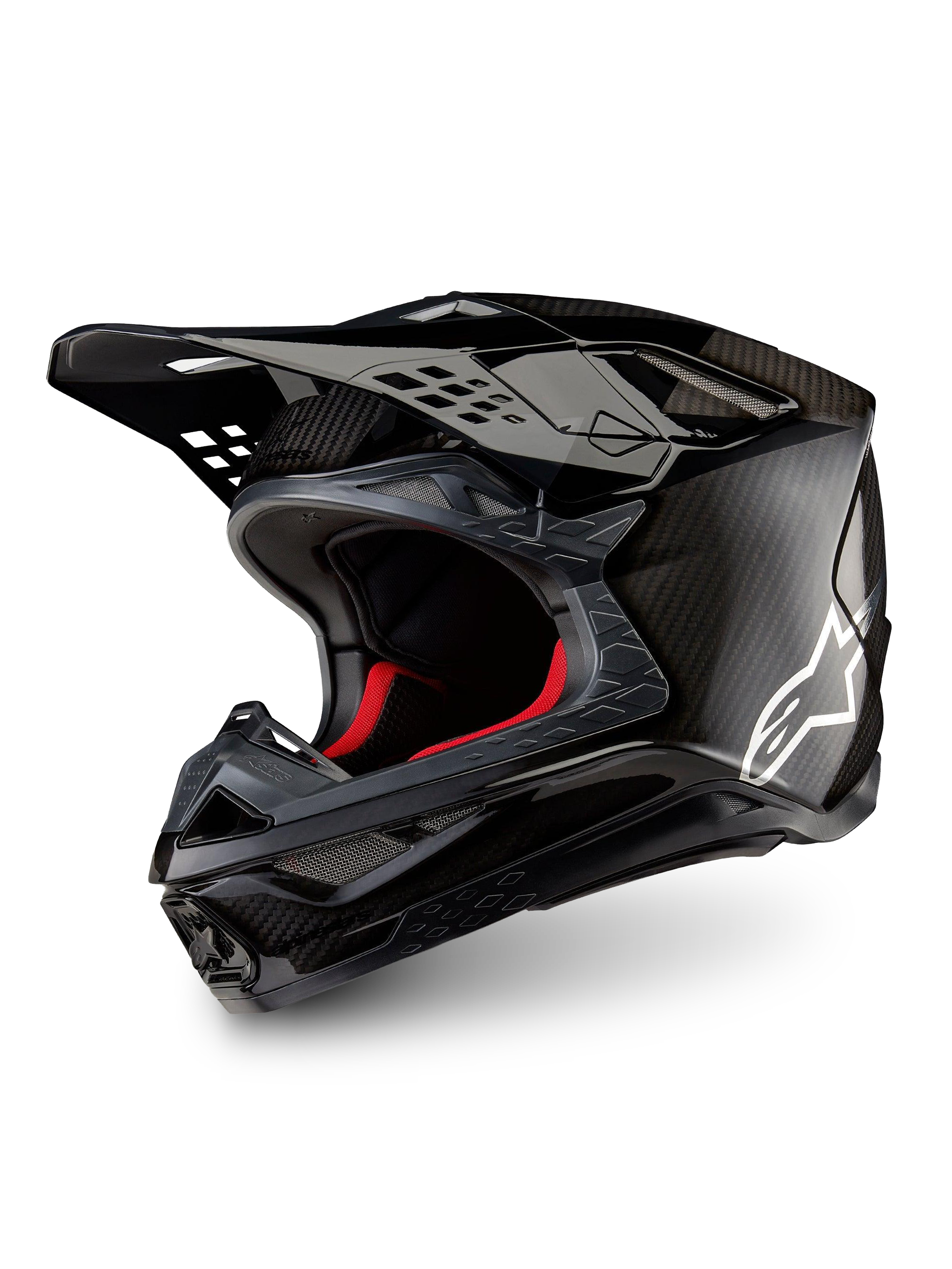 Alpinestars Supertech M10 Fame Helm, Motocross-Rennhelm aus 3K-Carbon in Schwarz mit weißem Astars-Logo, ECE 22.06.