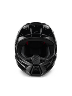 Alpinestars S-M3 Solid Helm ECE 22.06, Motocross-Helm, Schwarz Glänzend, Vorderansicht mit Belüftungsöffnungen, aerodynamische Schale mit glänzendem Finish, Alpinestars-Logo und „One Goal. One Vision.“ Schriftzug