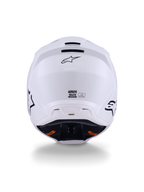 Alpinestars S-M3 Solid Helm ECE 22.06, Motocross-Helm, Weiß Glänzend, Rückansicht mit Abluftöffnungen, Alpinestars-Logo und Sicherheitszertifizierung, konzipiert für Offroad-Performance