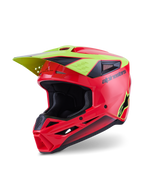 Alpinestars S-M3 Fray Helm ECE 22.06, Motocross-Helm, Rot, Neongelb und Schwarz glänzend, aerodynamische Schale mit Belüftungsöffnungen, integriertes gelbes Visier, schwarzer Alpinestars-Schriftzug und Stern-Logo, glänzendes Finish für Offroad-Rennsport