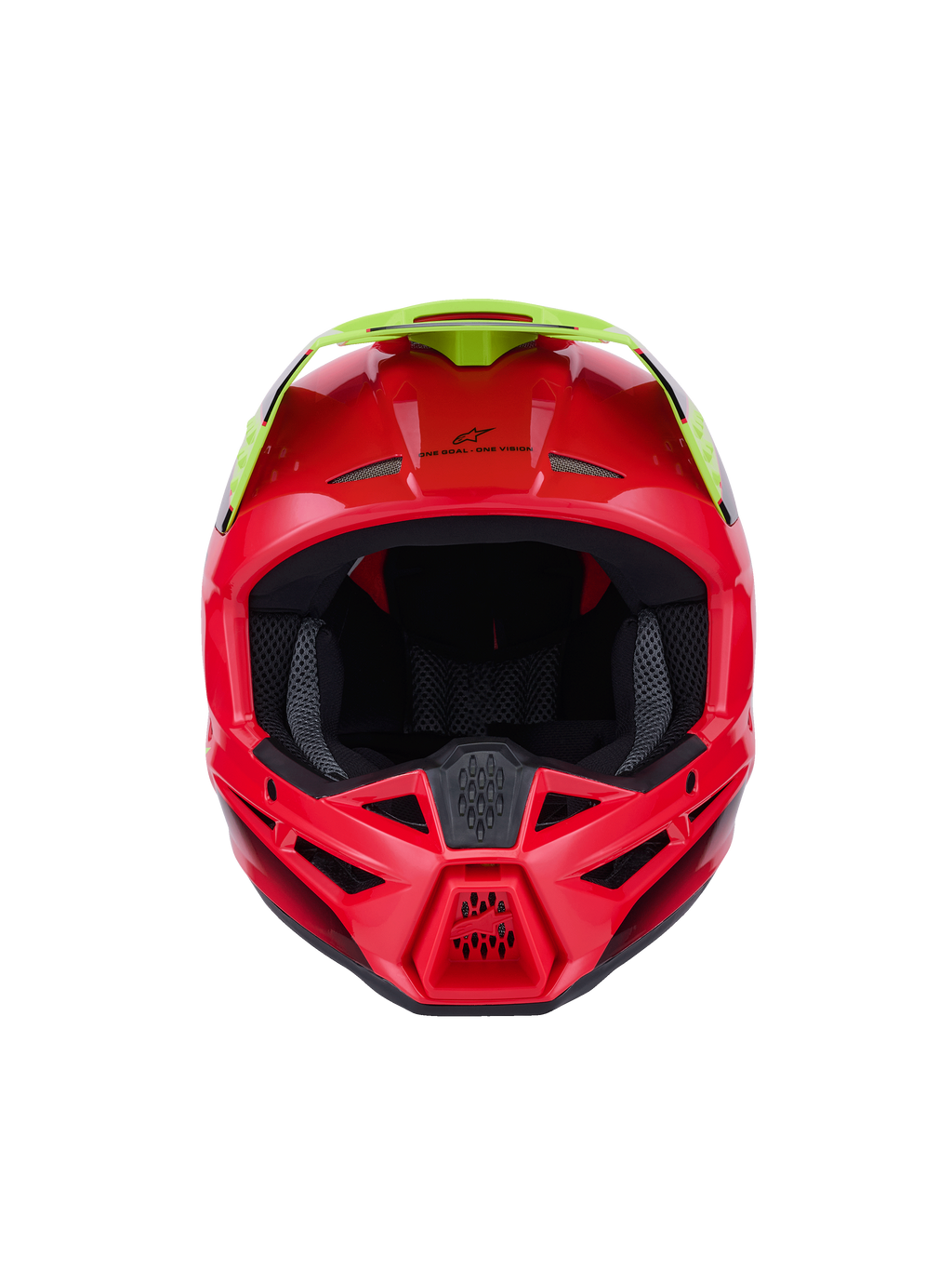Alpinestars S-M3 Fray Helm ECE 22.06, Motocross-Helm, Rot und Gelb Fluo, Vorderansicht mit glänzendem Finish, mit mehreren Belüftungsöffnungen und einem markanten Visier, Hochleistungs-Schutzausrüstung für das Offroad-Fahren