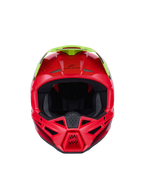 Alpinestars S-M3 Fray Helm ECE 22.06, Motocross-Helm, Rot und Gelb Fluo, Vorderansicht mit glänzendem Finish, mit mehreren Belüftungsöffnungen und einem markanten Visier, Hochleistungs-Schutzausrüstung für das Offroad-Fahren