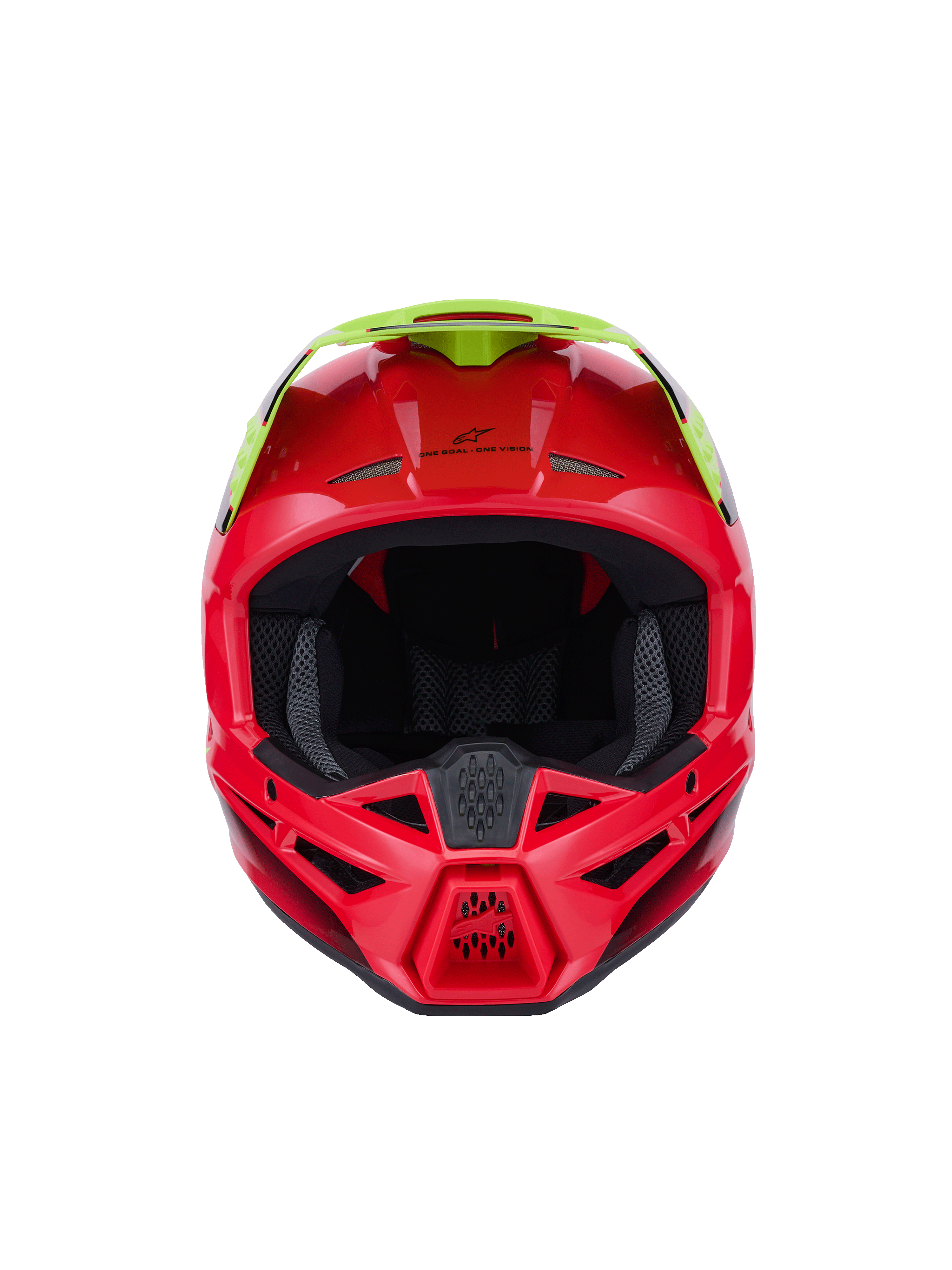 Alpinestars S-M3 Fray Helm ECE 22.06, Motocross-Helm, Rot und Gelb Fluo, Vorderansicht mit glänzendem Finish, mit mehreren Belüftungsöffnungen und einem markanten Visier, Hochleistungs-Schutzausrüstung für das Offroad-Fahren