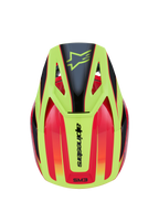 Alpinestars S-M3 Fray Helm, Motocross-Helm, Rot, Neongelb und Schwarz glänzend, Draufsicht mit lebendigem Grafikdesign, schwarzem Stern-Logo auf dem gelben Schirm und Alpinestars-Schriftzug auf der Rückseite