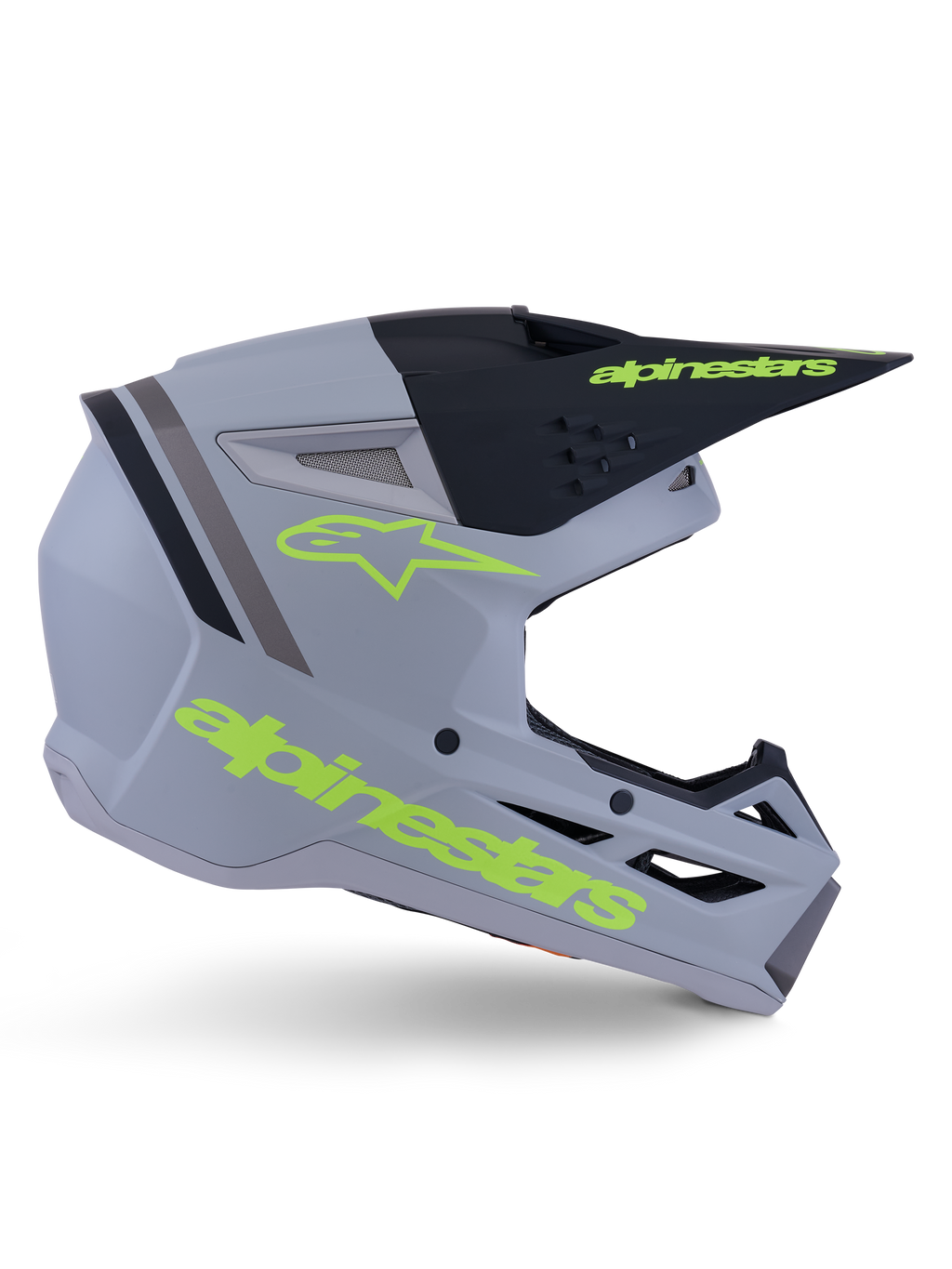 Alpinestars S-M3 Radium Helm ECE 22.06, Motocross-Helm, Mattgrau, Schwarz und Gelb Fluo, mit einem kantigen aerodynamischen Design, Helmschirm und integriertem Belüftungssystem