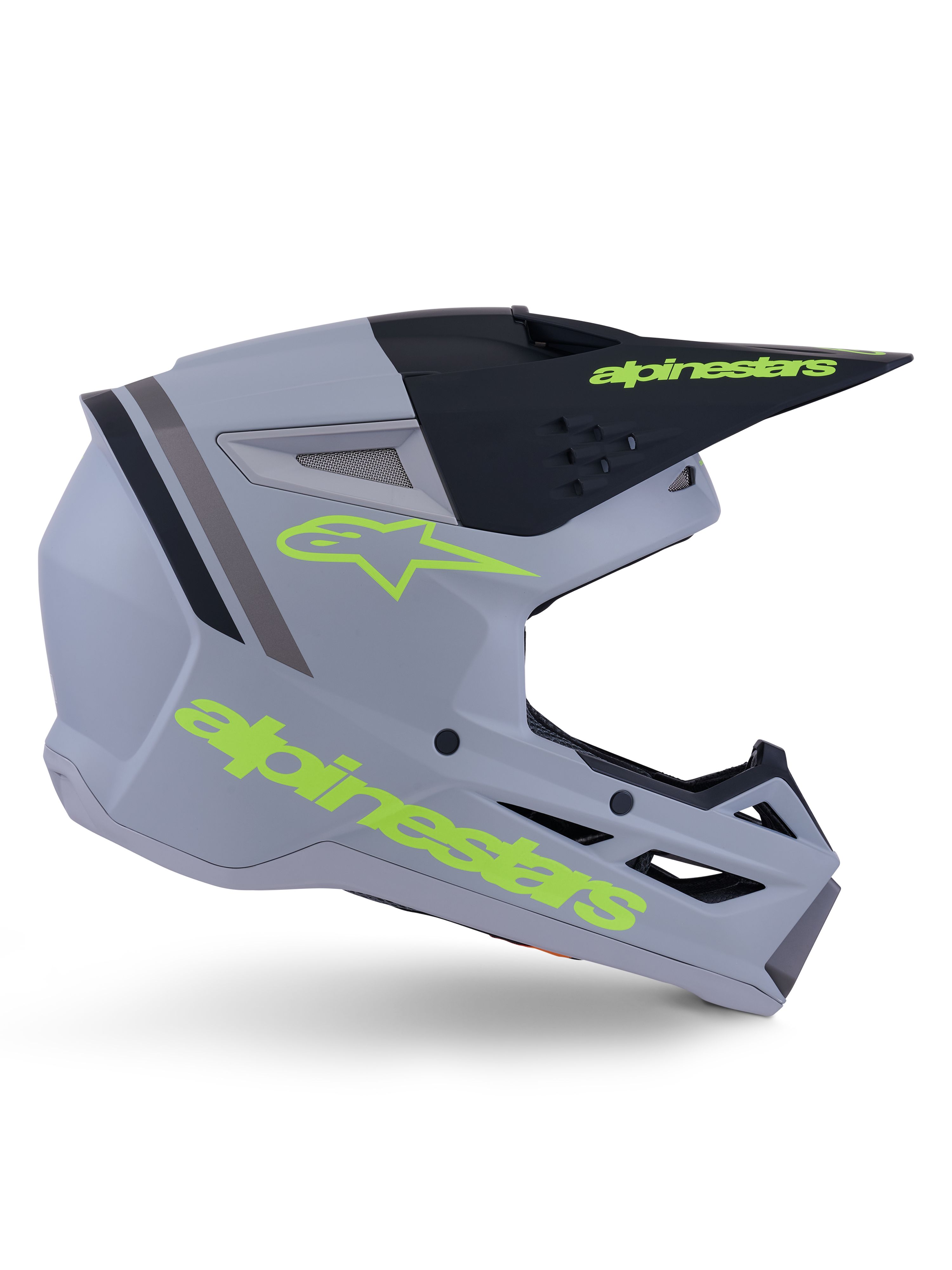 Alpinestars S-M3 Radium Helm ECE 22.06, Motocross-Helm, Mattgrau, Schwarz und Gelb Fluo, mit einem kantigen aerodynamischen Design, Helmschirm und integriertem Belüftungssystem