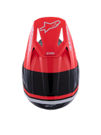 Alpinestars S-M3 Radium Helm, Motocross-Helm, Schwarz, Neonrot und Weiß glänzend, Draufsicht mit neonrotem Visier, weißem Alpinestars-Branding und elegantem aerodynamischem Design.