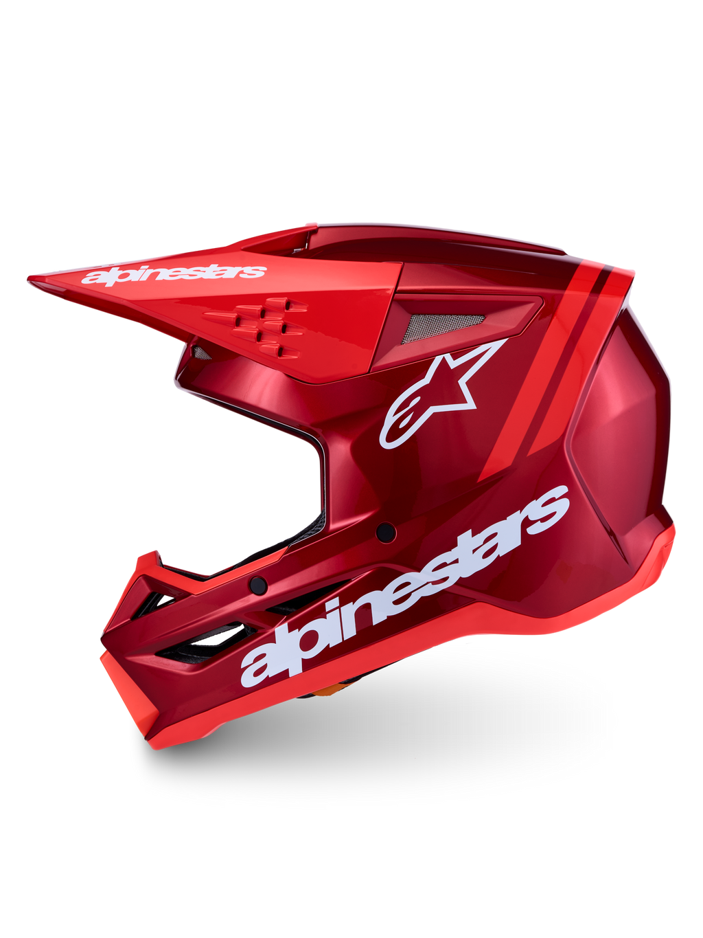 Alpinestars SM3 Radium Helm ECE06, Motocross-Helm in Rot und Weiß, ECE 22.06 zertifiziert, aerodynamische Form mit Belüftungsschlitzen für Offroad-Einsätze.