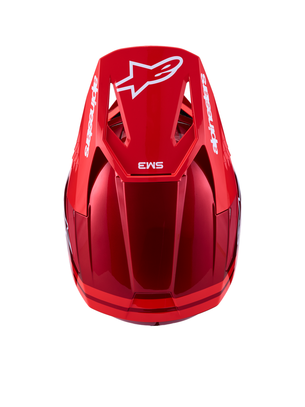 Alpinestars SM3 Radium Helm ECE06, Motocross-Helm in Rot und Weiß, Draufsicht auf das Visier, ECE-zertifiziert.