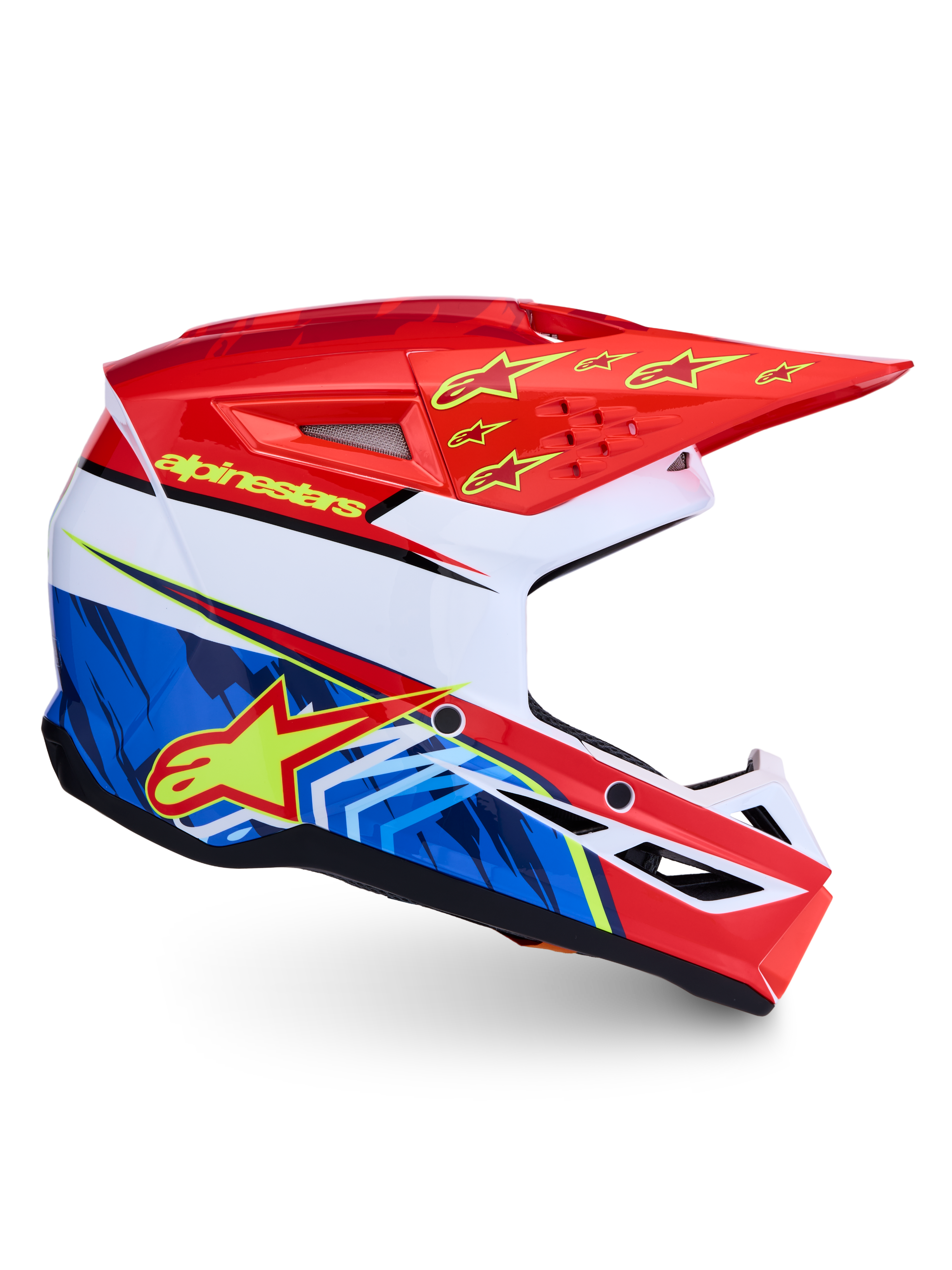 Alpinestars SM3 Falcon Motocross-Helm, Rot und Blau mit grafischem Design, ECE 22.06 zertifizierter Offroad-Schutz.