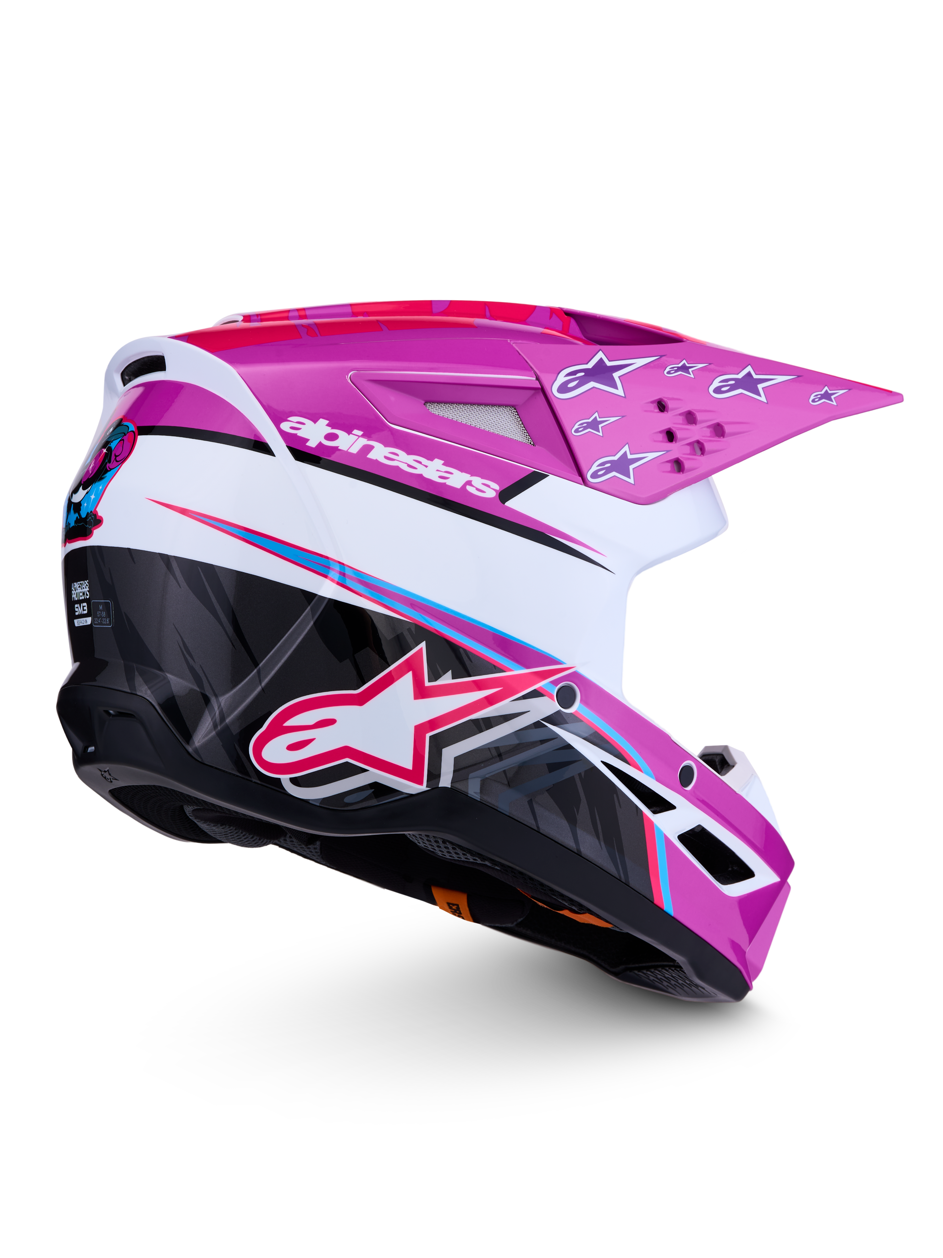Alpinestars SM3 Falcon Helm ECE06, Offroad-Motocross-Helm, Lila und Weiß, glänzendes Finish, ECE 22.06 zertifiziert.