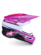 Alpinestars SM3 Falcon Helm ECE06, professioneller Motocrosshelm für Offroad-Sport, Lila und Weiß mit auffälligen neonrosa Akzenten, ECE-zertifiziert, seitliche Profilansicht
