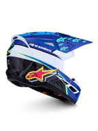 Alpinestars SM3 Helm Falcon ECE06, Motocross-Helm in Blau, Weiß und Schwarz mit fluo-gelben Akzenten und glänzendem Finish.