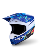 Alpinestars SM3 Helm Falcon ECE06, Motocross-Helm, Blau und Weiß, gelbe Sterngrafiken, ECE 22.06-zertifiziert