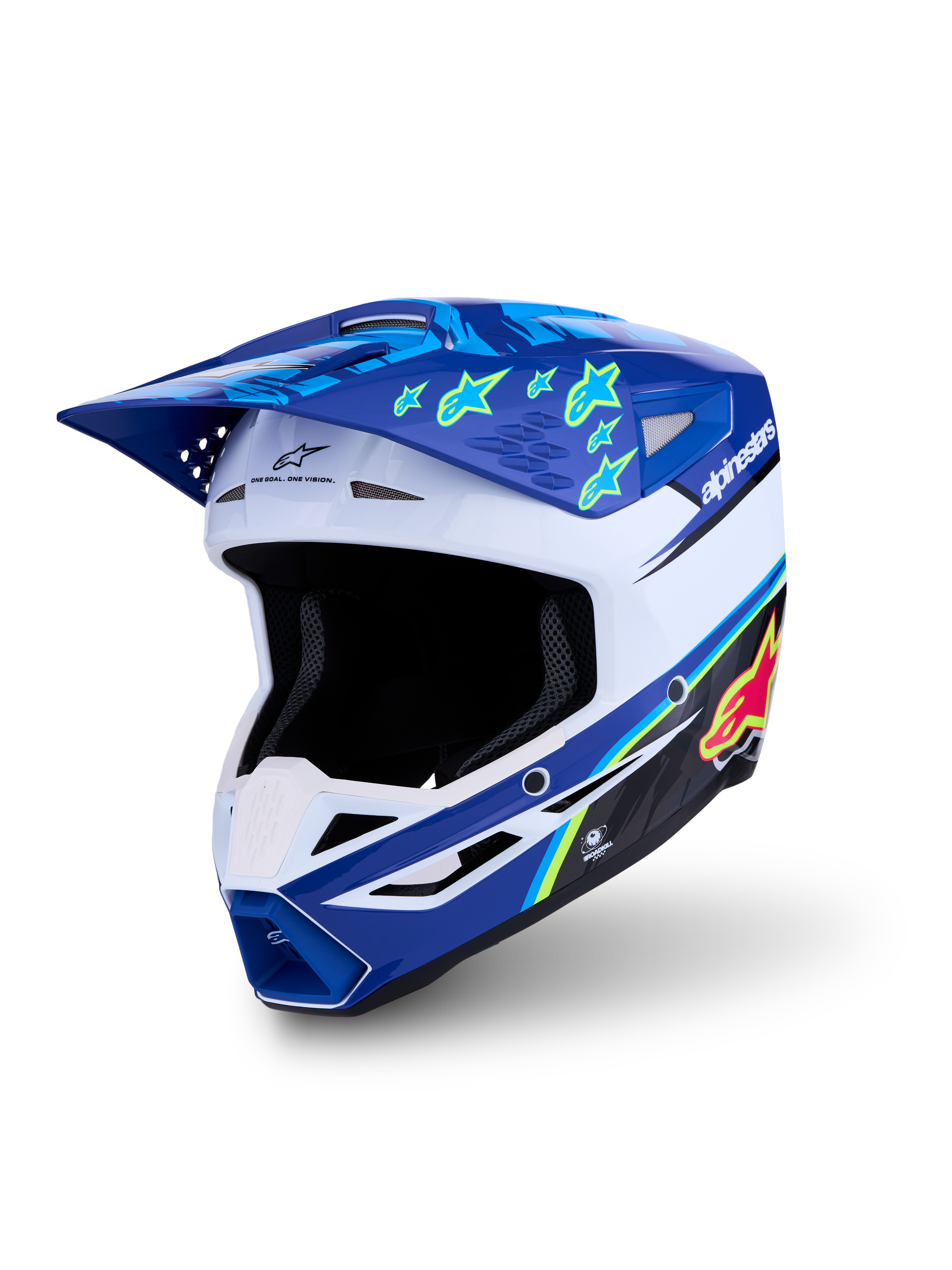 Alpinestars SM3 Helm Falcon ECE06, Motocross-Helm, Blau und Weiß, gelbe Sterngrafiken, ECE 22.06-zertifiziert