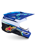 Alpinestars SM3 Helm Falcon ECE06, Motocross-Helm, Blau und Weiß, Sternengrafiken, Belüftung, ECE 2206-zertifiziert.
