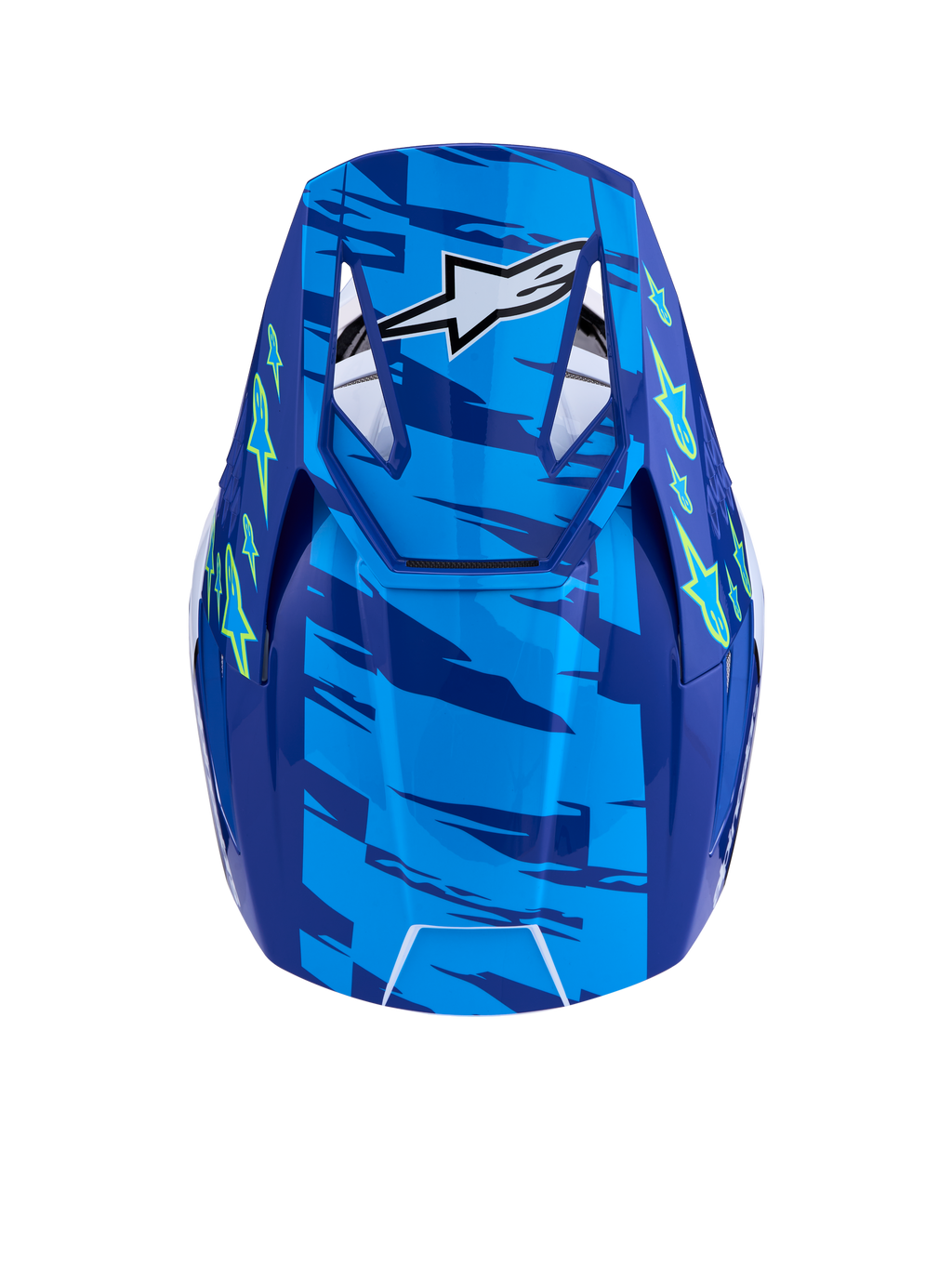Alpinestars SM3 Falcon Helm ECE06, Blau und Gelb Fluo Motocross-Helm, Draufsicht mit belüftetem Visier, ECE 2206 zertifiziert