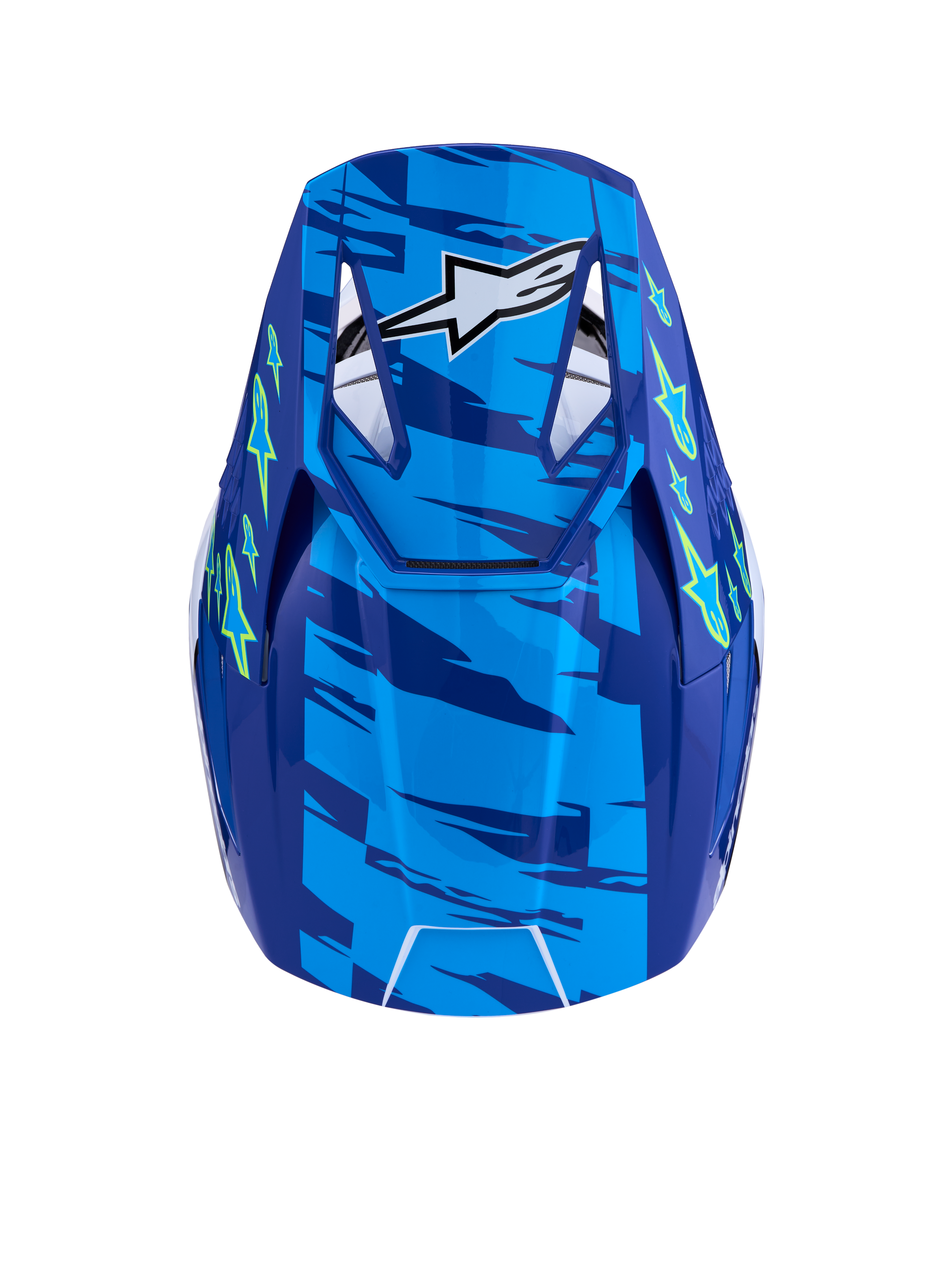 Alpinestars SM3 Falcon Helm ECE06, Blau und Gelb Fluo Motocross-Helm, Draufsicht mit belüftetem Visier, ECE 2206 zertifiziert