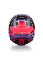 Alpinestars Supertech M10 Era Helm ECE 22.06, Rückansicht, Pink, Violett und Gelb Fluo Glänzend, Motocross-Helm mit Carbon-Konstruktion und MIPS-Schutztechnologie