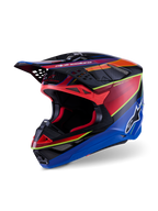 Alpinestars Supertech M10 Era Helmet, Motocross Helmet, Blue Red and Yellow Fluo Glossy, professional multi-composite carbon shell design with advanced ventilation ports and aerodynamic visor for off-road racing.