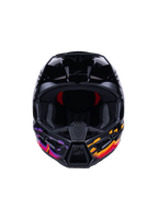 Alpinestars S-M3 Force OCD Helm, Motocross-Helm, Schwarz glänzend mit leuchtend violetten, orangen und roten Grafiken, Frontansicht mit breiter Sichtöffnung und belüftetem Kinnschutz, mit 'One Goal - One Vision' Branding, professionelle Offroad-Rennausrüstung