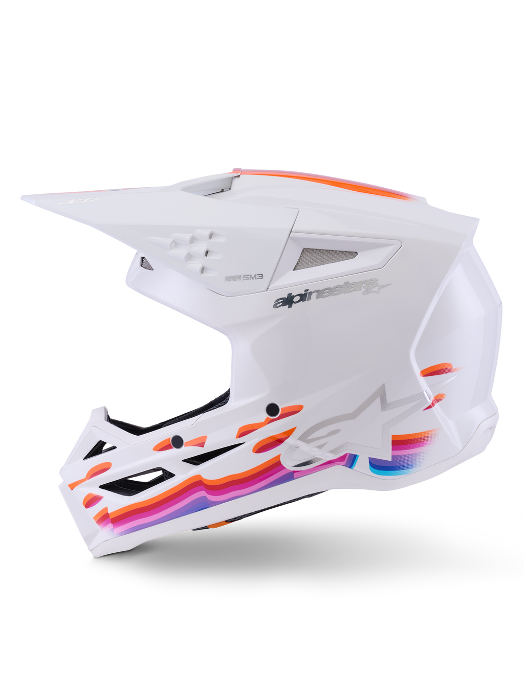 Alpinestars S-M3 Force OCD Helm, Motocross-Helm, Weiß Glänzend, mit einer stromlinienförmigen, thermo-injizierten Schale, integrierter Belüftung und einem patentierten Visierfreigabesystem für den Offroad-Rennsport