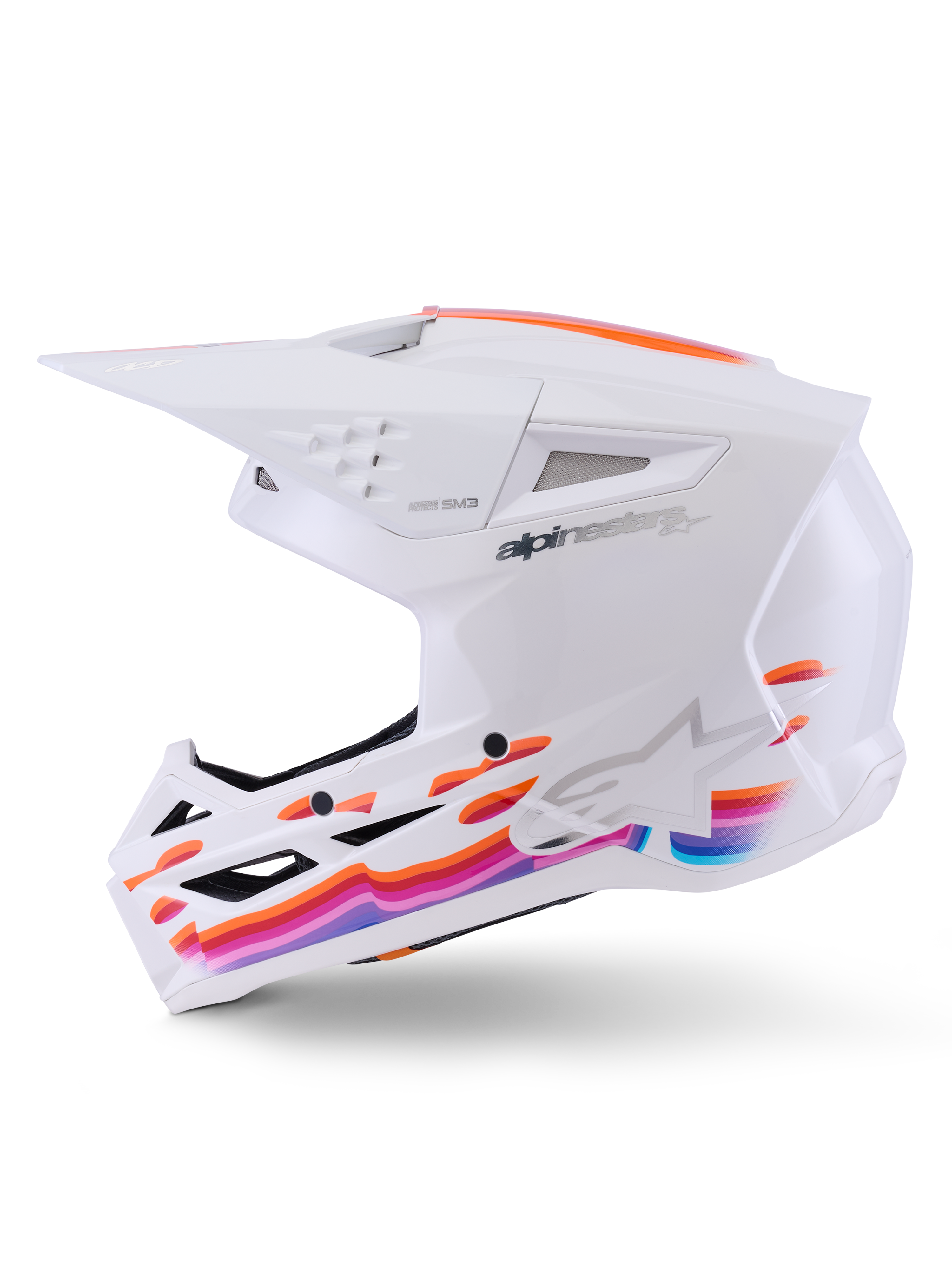 Alpinestars S-M3 Force OCD Helm, Motocross-Helm, Weiß Glänzend, mit einer stromlinienförmigen, thermo-injizierten Schale, integrierter Belüftung und einem patentierten Visierfreigabesystem für den Offroad-Rennsport