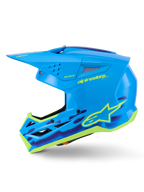 Alpinestars S-M3 Force OCD Helm, Motocross-Helm, Cyan glänzend mit grafischen Akzenten, stromlinienförmige Schale, schützendes Visier und High-Flow-Belüftung für den Offroad-Rennsport