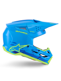 Alpinestars S-M3 Force OCD Helm, Motocross Offroad-Helm, Cyan glänzend mit neongelben Details, ECE 22.06 zertifiziert, aerodynamische Schale mit Belüftungsschlitzen, spitzes Visier und Stern-Logo-Grafiken