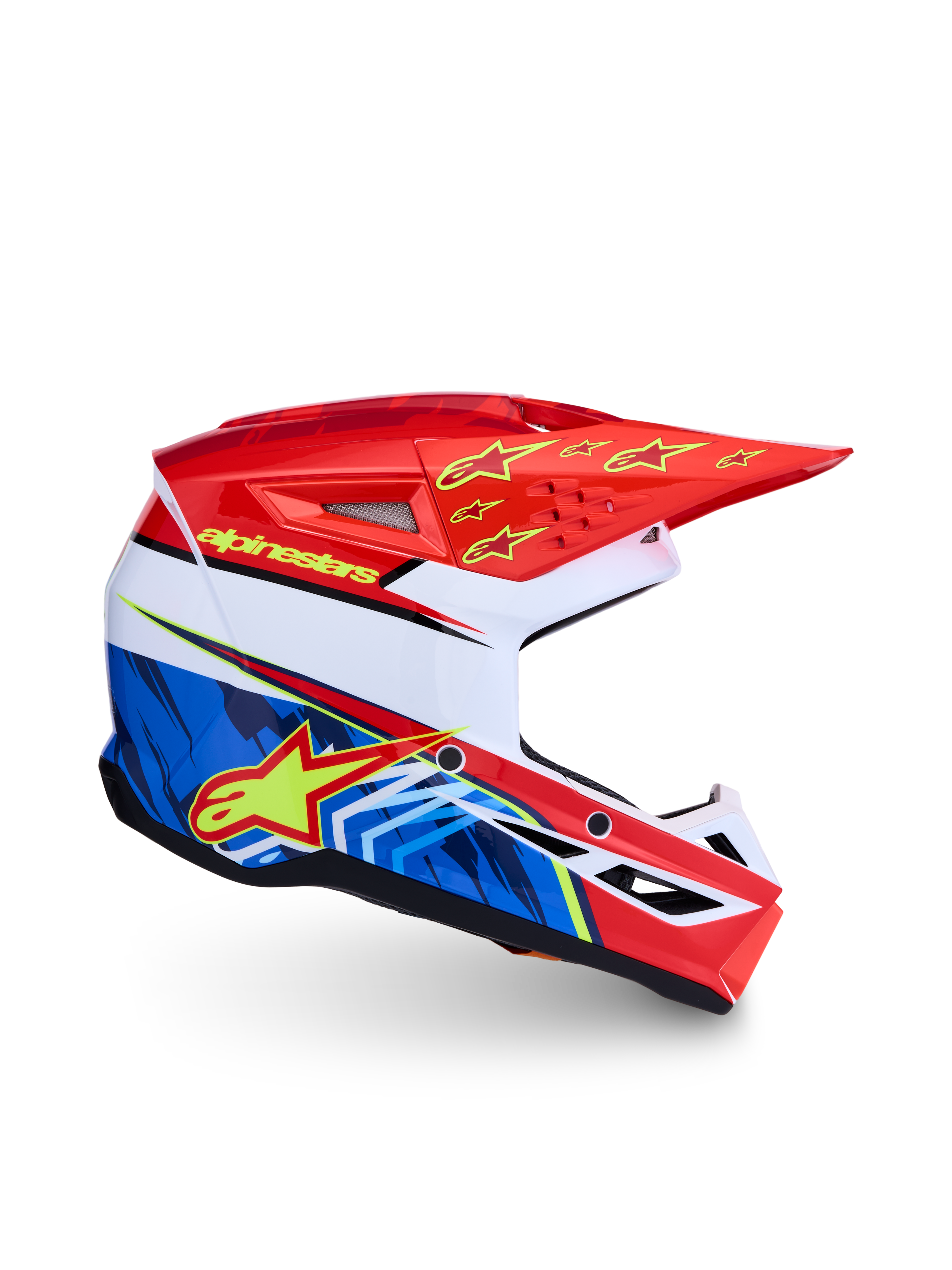 Alpinestars SM3 Jugend-Helm Falcon ECE06, Motocross-Helm für Kinder, Rot und Blau mit gelben Akzenten, ECE 2206-zertifiziert