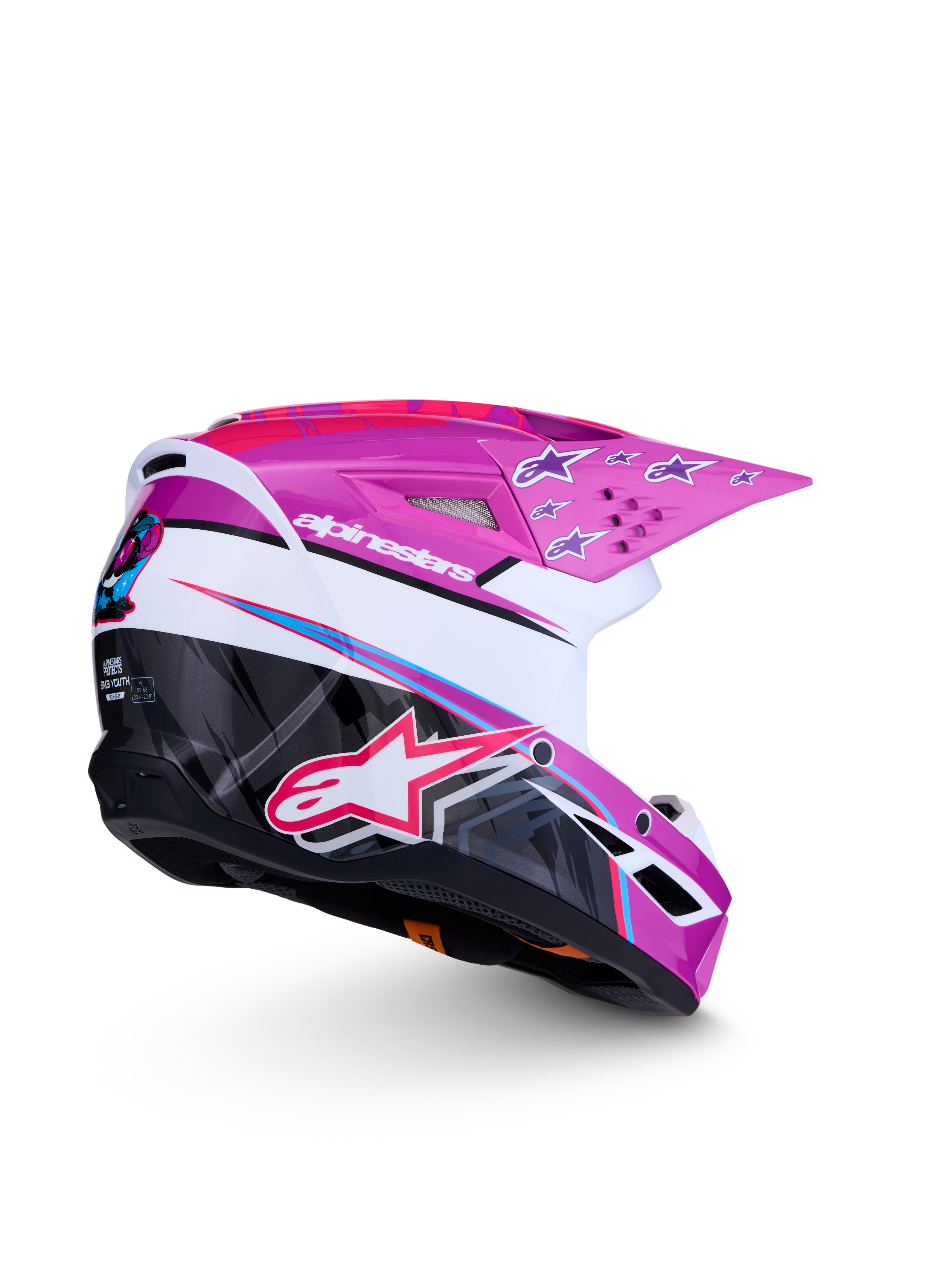 Alpinestars SM3 Jugend-Helm Falcon ECE06, Motocrosshelm für Jugendliche, Lila und Weiß mit glänzend pinken Grafiken, ECE 2206 zertifiziert.