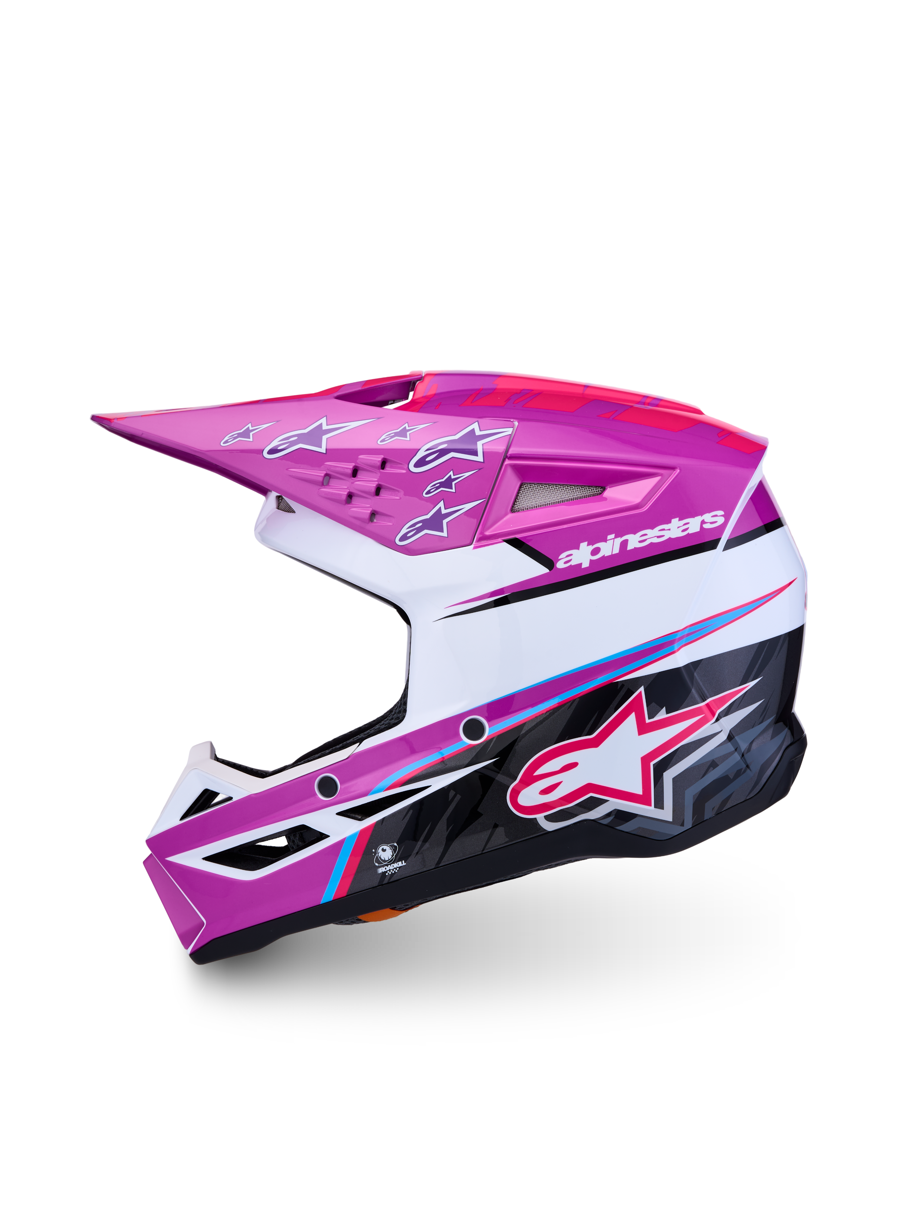 Alpinestars SM3 Jugend-Helm Falcon ECE06, Motocross-Helm für Jugendliche, Lila und Weiß, glänzende ECE 22.06-Schale.
