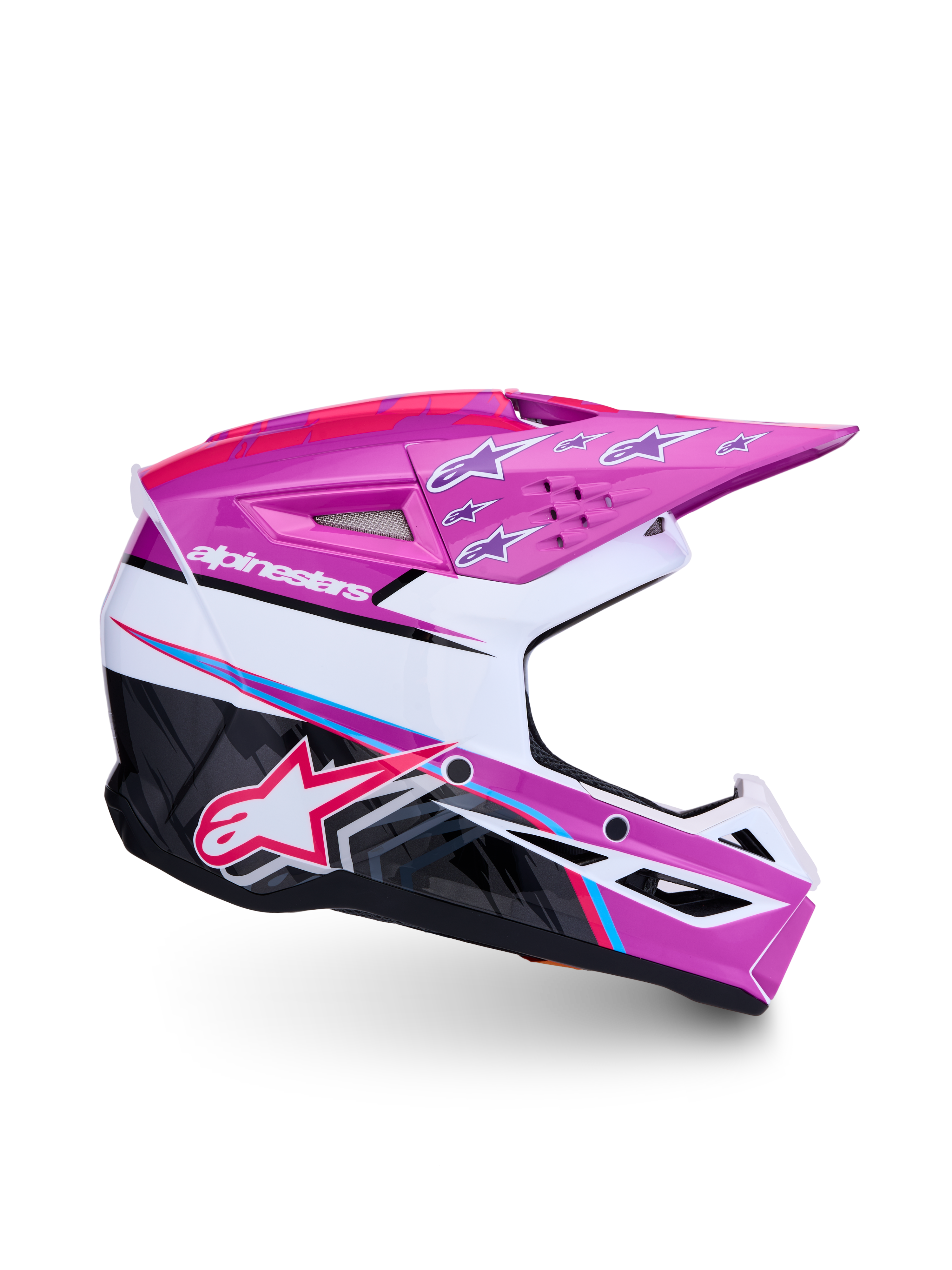 Alpinestars SM3 Jugend-Helm Falcon, Motocross-Helm in Lila, Weiß und Leuchtpink, ECE06-zertifizierter leichter Schutz.