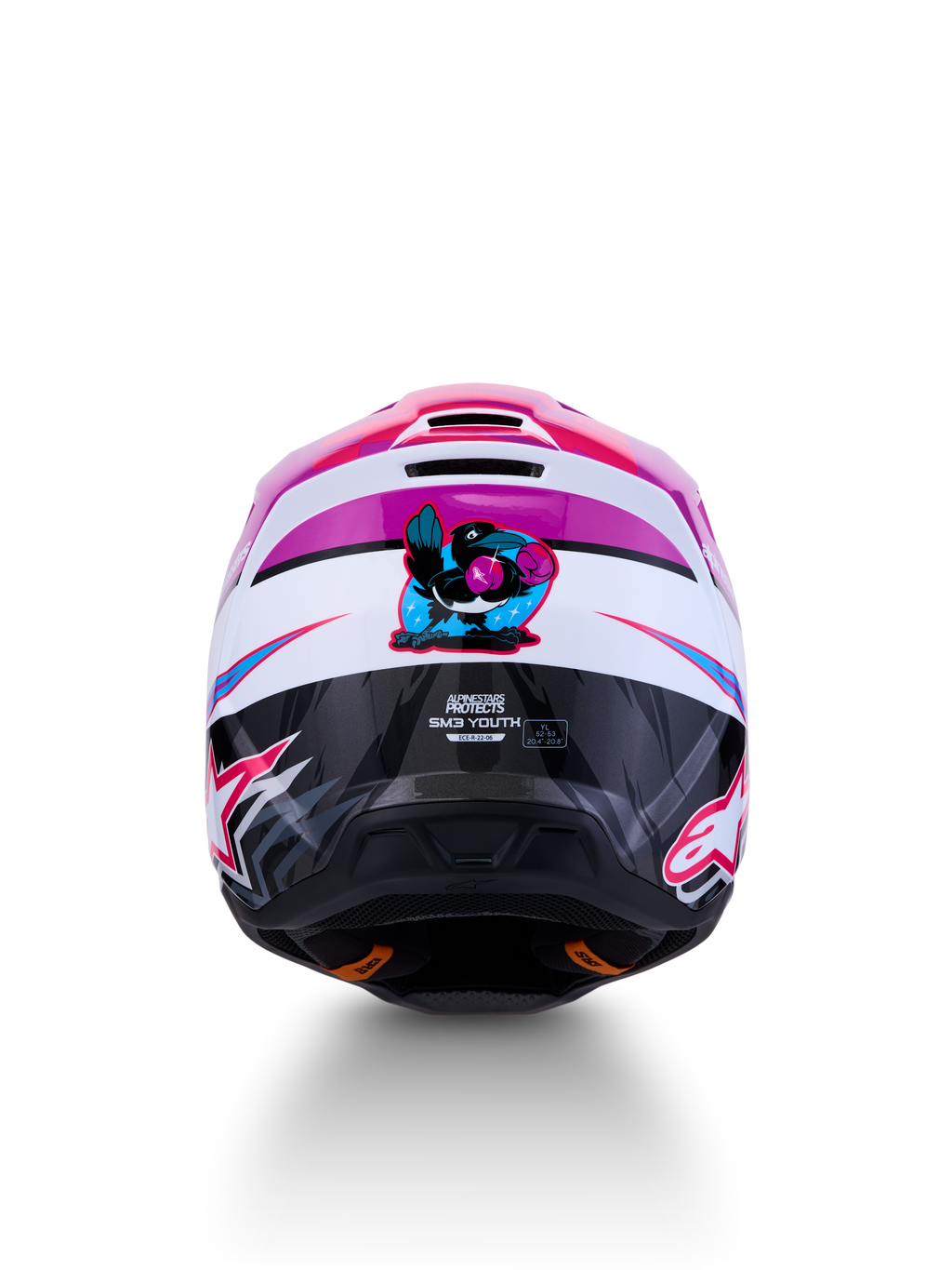 Alpinestars SM3 Jugend-Helm Falcon ECE06, Motocross-Helm, Lila und Weiß, Vogel-Grafik, ECE 22.06-zertifiziert