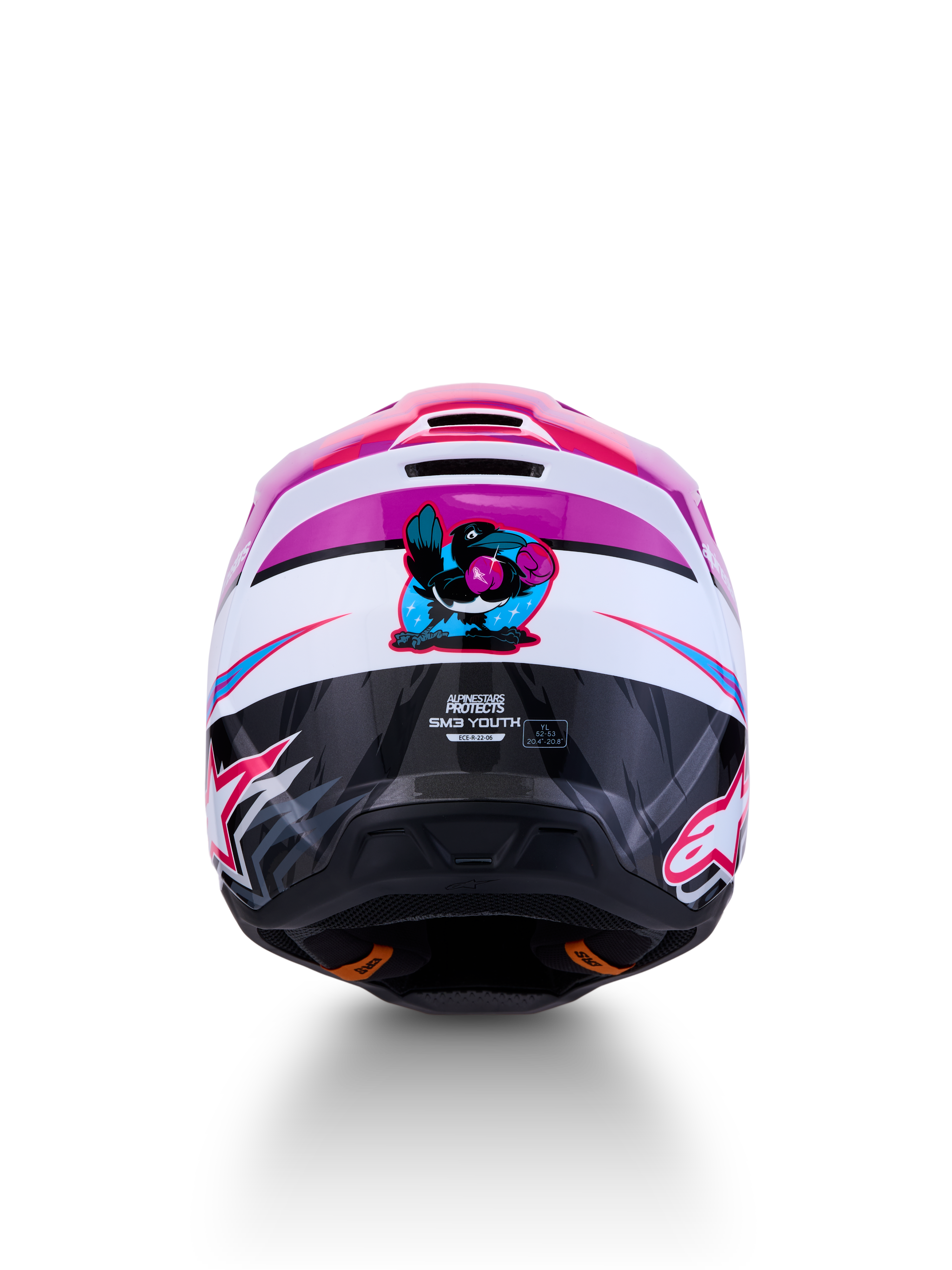 Alpinestars SM3 Jugend-Helm Falcon ECE06, Motocross-Helm, Lila und Weiß, Vogel-Grafik, ECE 22.06-zertifiziert