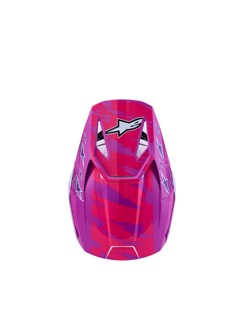 Alpinestars SM3 Jugend-Helm Falcon ECE06, Motocross-Helm in Lila und Pink mit weißen Stern-Grafiken, Draufsicht