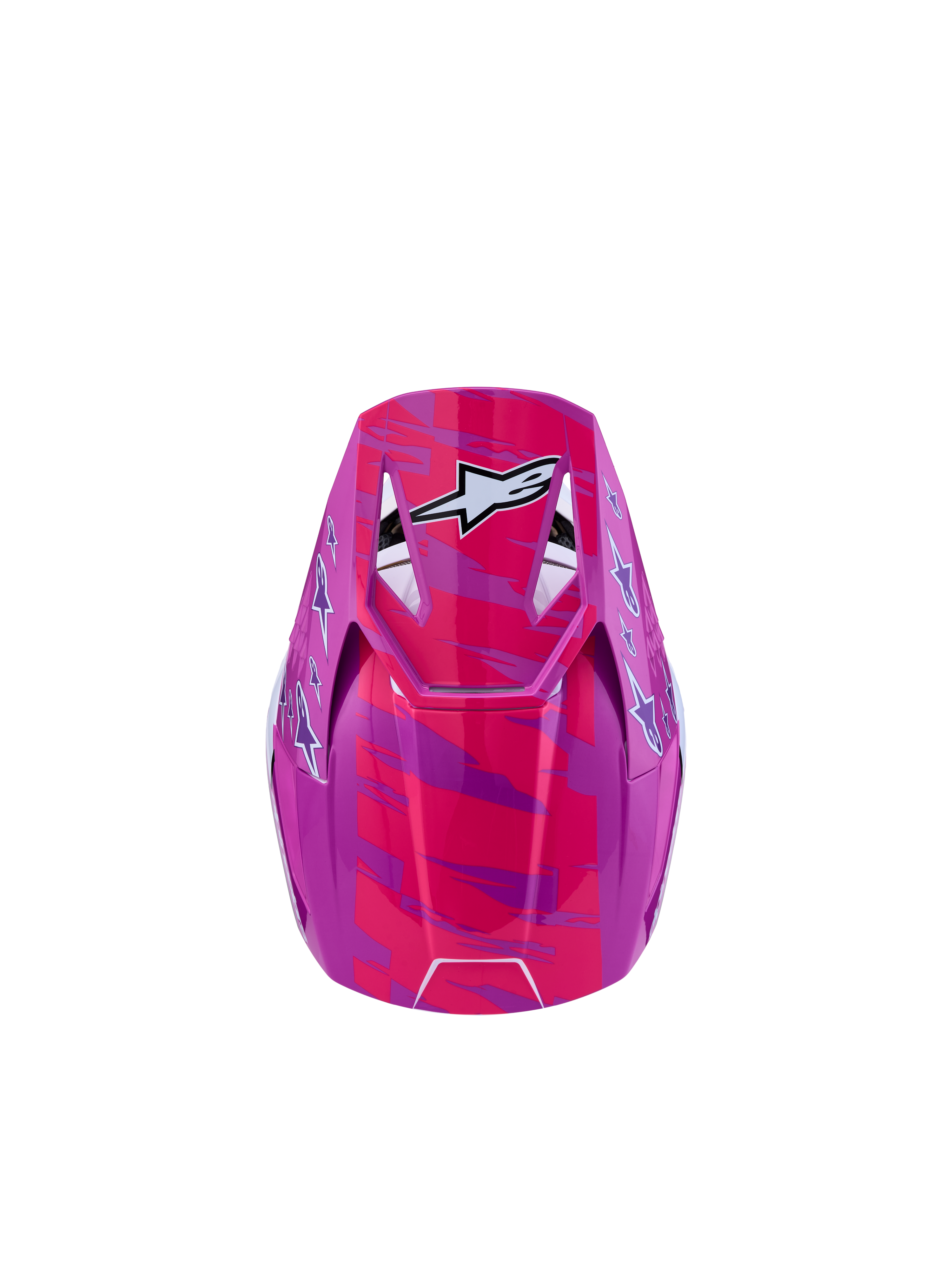 Alpinestars SM3 Jugend-Helm Falcon ECE06, Motocross-Helm in Lila und Pink mit weißen Stern-Grafiken, Draufsicht