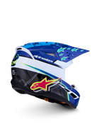 Alpinestars SM3 Jugend-Helm Falcon ECE06, Motocross-Helm, Blau und Weiß mit pinken und gelben Grafiken, ECE-zertifiziert.