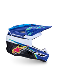 Alpinestars SM3 Jugend-Helm Falcon ECE06, Jugend-Motocross, Blau, Weiß und Schwarz mit pinken und neongelben Akzenten.