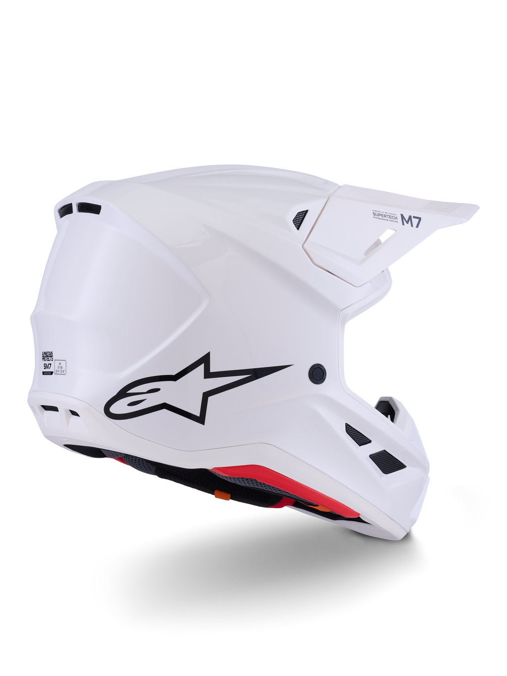 Alpinestars S-M7 Solid Helm ECE 22.06, Motocross-Helm, Weiß glänzend, Full-Face-Offroad-Design, stromlinienförmige aerodynamische Schale mit mehreren Belüftungsöffnungen, schwarzes Visier, Hochleistungsschutz für Motocross- und Offroad-Rennen