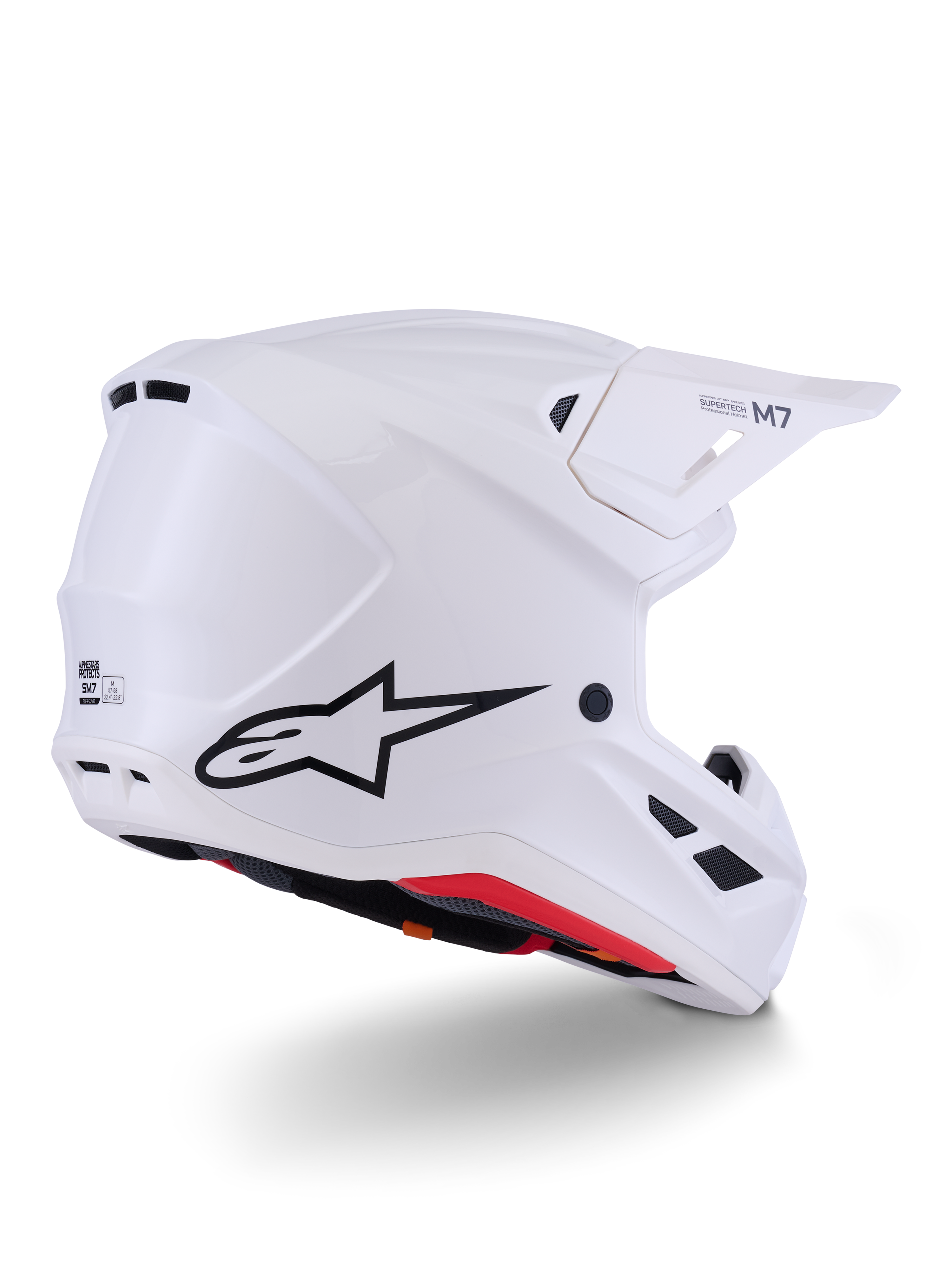 Alpinestars S-M7 Solid Helm ECE 22.06, Motocross-Helm, Weiß glänzend, Full-Face-Offroad-Design, stromlinienförmige aerodynamische Schale mit mehreren Belüftungsöffnungen, schwarzes Visier, Hochleistungsschutz für Motocross- und Offroad-Rennen