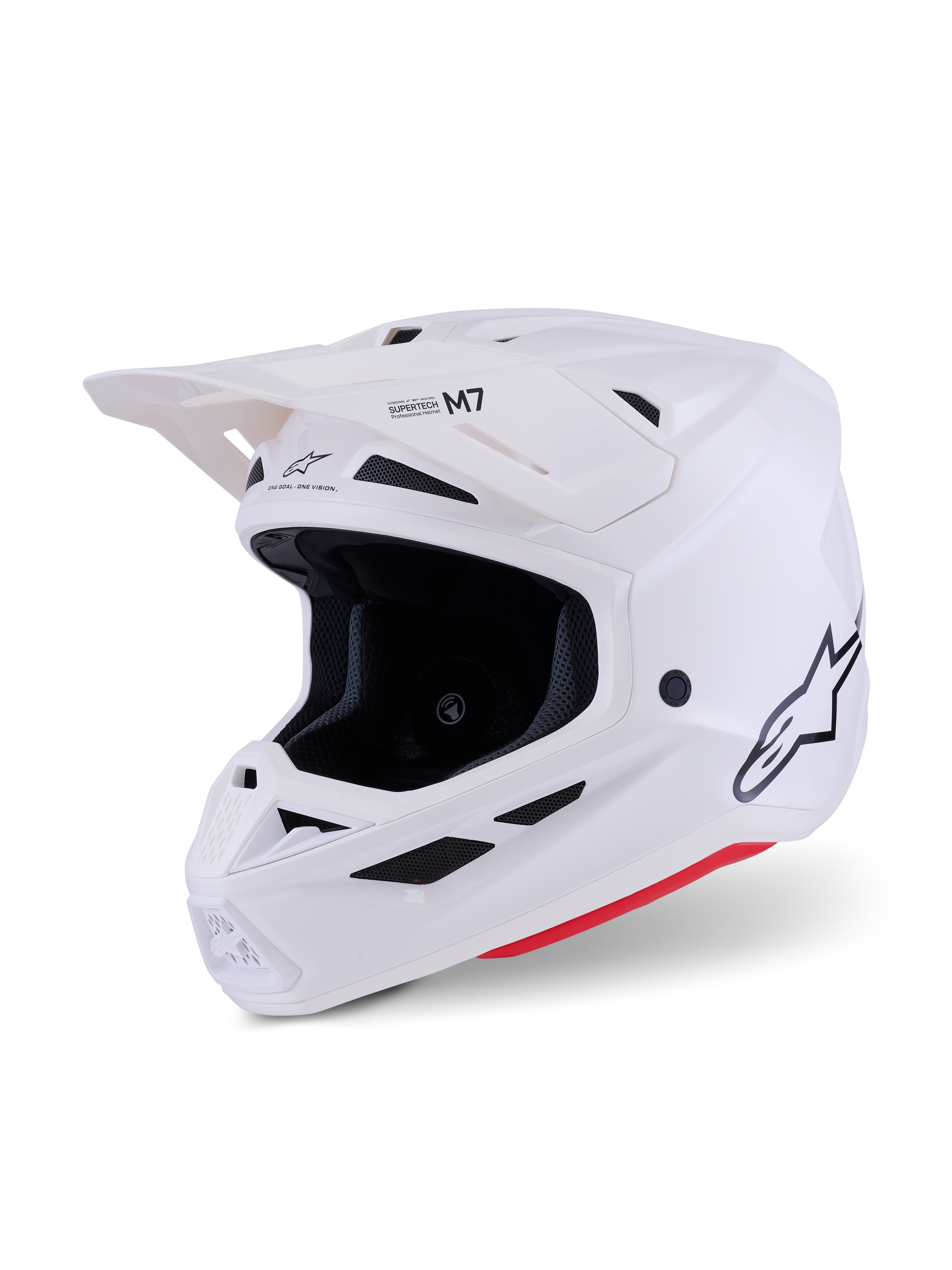 Alpinestars S-M7 Solid Helm, Motocross-Helm, Weiß Glänzend, aerodynamisches Full-Face-Design mit Helmschild, schlanke Verbundschale, Belüftungssystem mit 20 Öffnungen, professioneller Offroad-Rennschutz