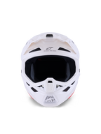 Alpinestars S-M7 Solid Helm, Motocross-Helm, Weiß Glänzend, Vorderansicht mit Belüftungsöffnungen und Kinnschutz, aerodynamisches Verbundschalen-Design für Offroad-Rennen
