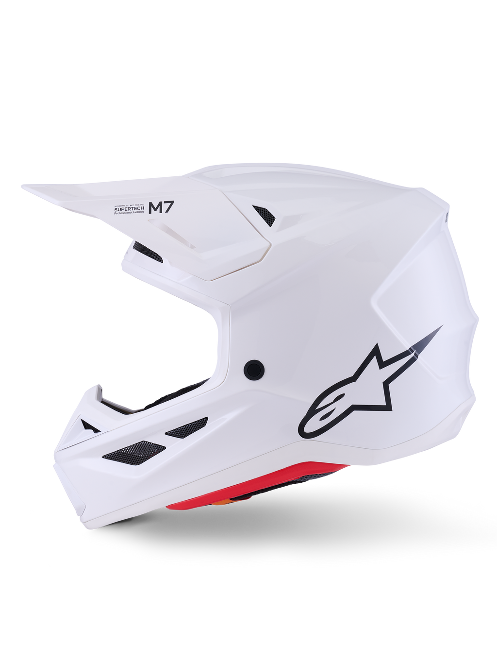 Alpinestars S-M7 Solid Helm ECE 22.06, Weiß Glänzend, professioneller Offroad-Motocross-Helm, leichte Verbundschale, aerodynamisches Profil mit integrierter Belüftung und verstellbarem Visier