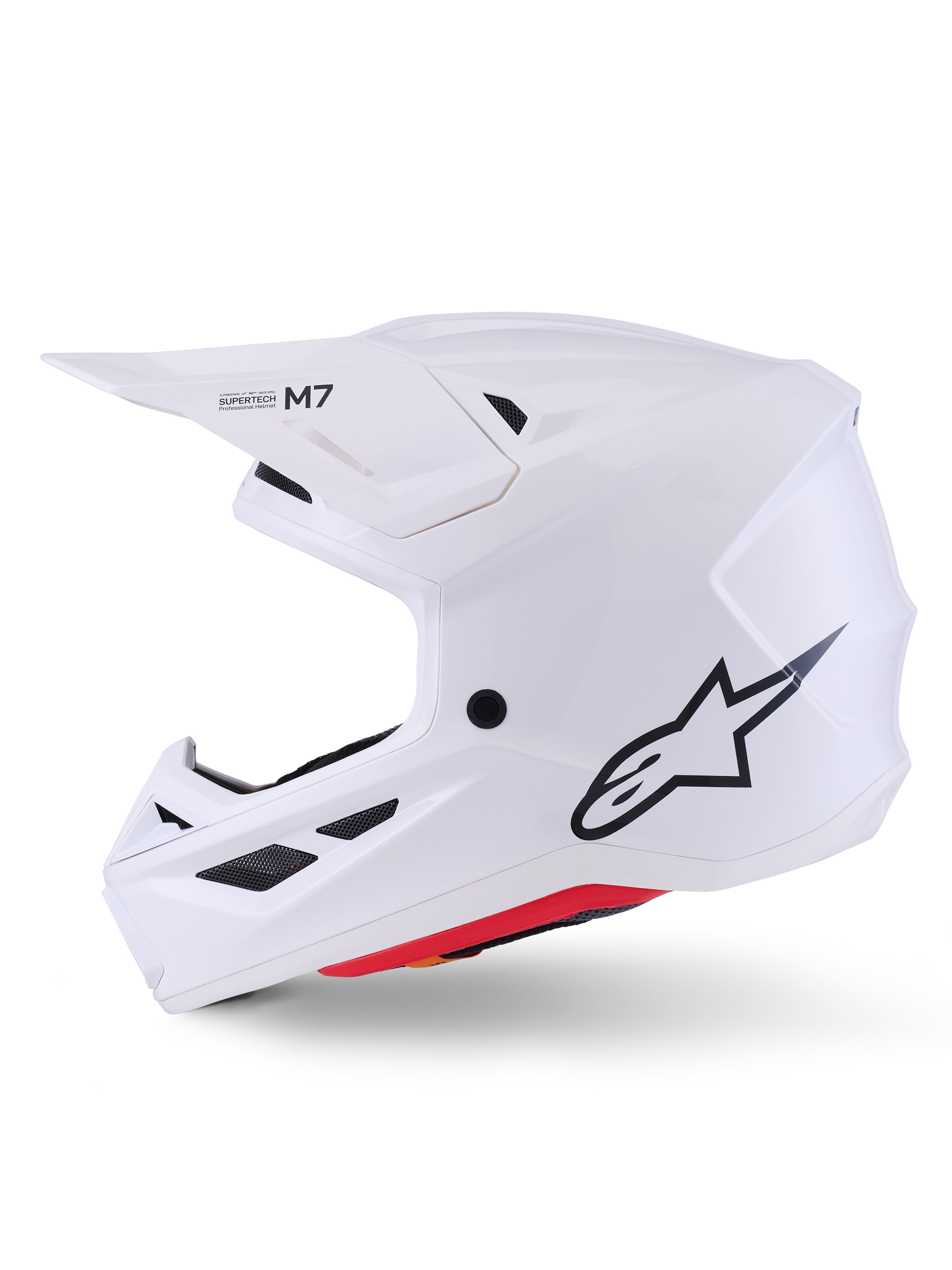Alpinestars S-M7 Solid Helm ECE 22.06, Weiß Glänzend, professioneller Offroad-Motocross-Helm, leichte Verbundschale, aerodynamisches Profil mit integrierter Belüftung und verstellbarem Visier