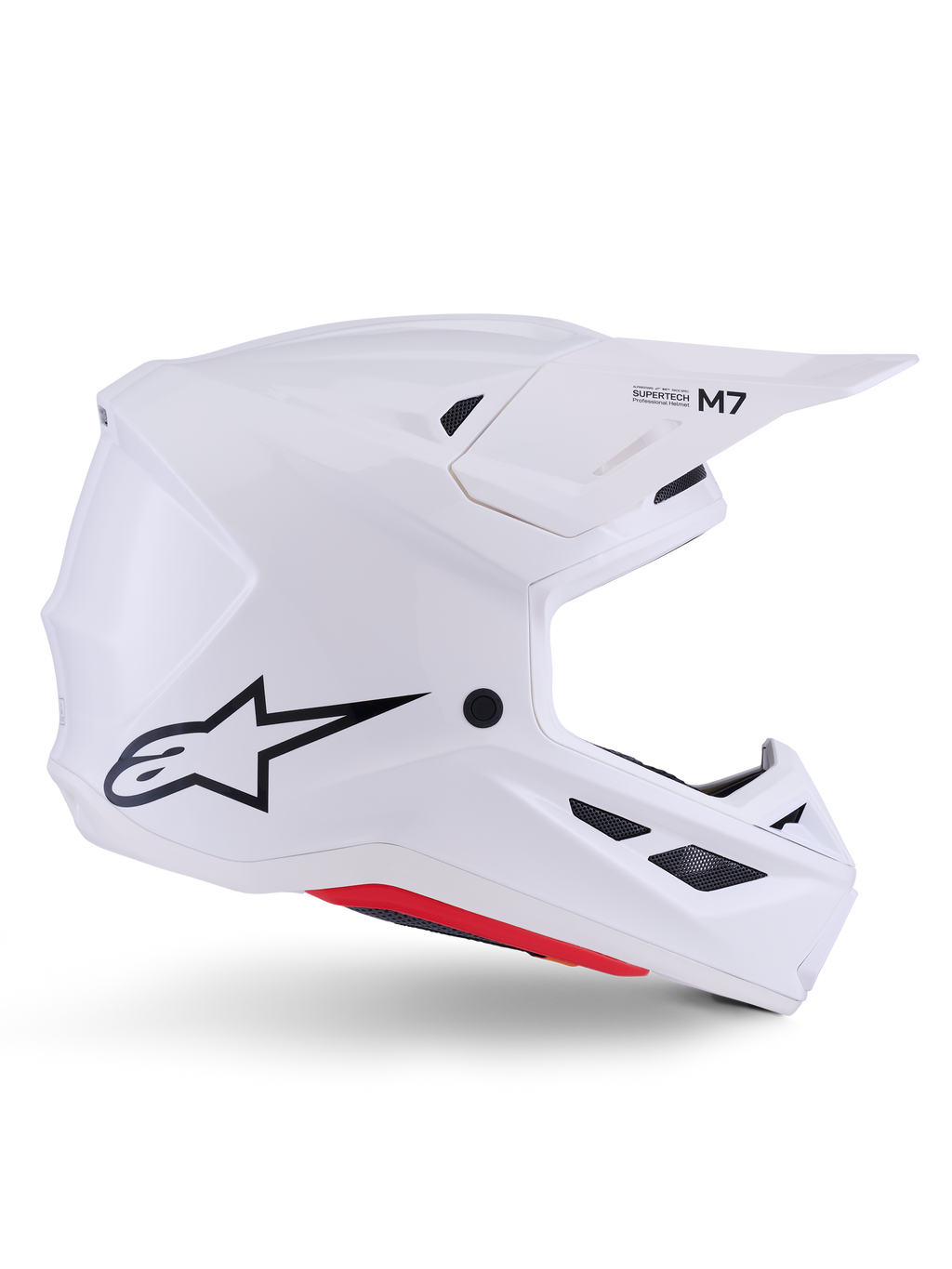 Alpinestars S-M7 Solid Helm ECE 22.06, Motocross-Helm, Weiß Glänzend, aerodynamisches kantiges Design mit schwarzen Belüftungsgittern, mit schwarzem Stern-Logo und M7-Branding, professioneller Schutz für Offroad-Rennen