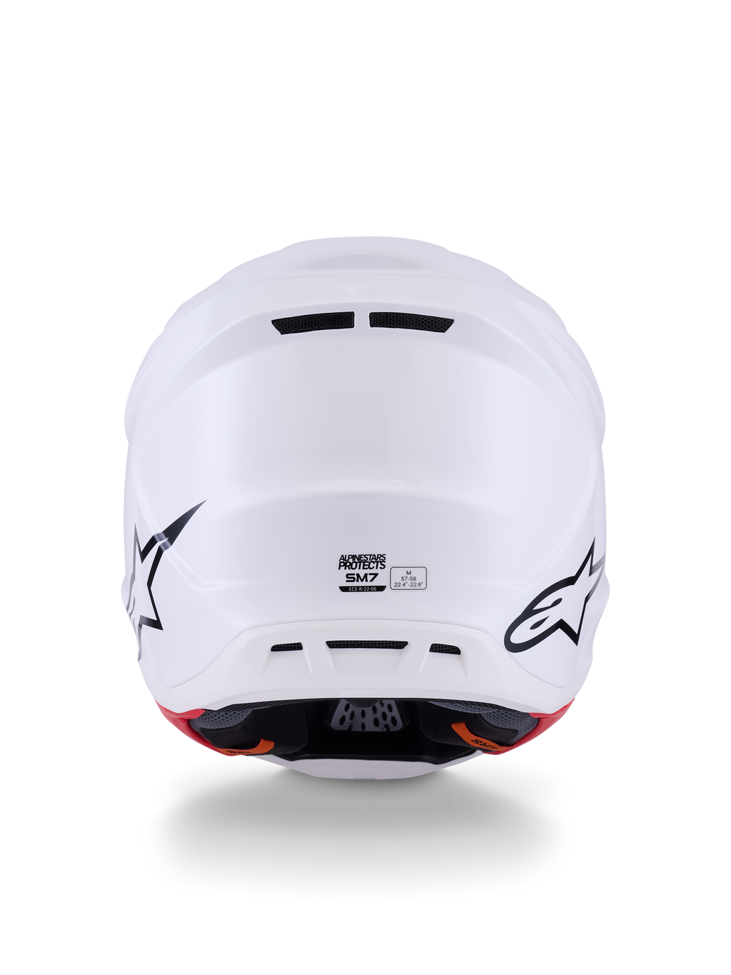 Alpinestars S-M7 Solid Helm ECE 22.06, Motocross-Helm, Weiß Glänzend, aerodynamische Mehrschicht-Verbundschale, mit 20-Kanal-Belüftungssystem und verstellbarem Visier, schlankes Offroad-Renndesign