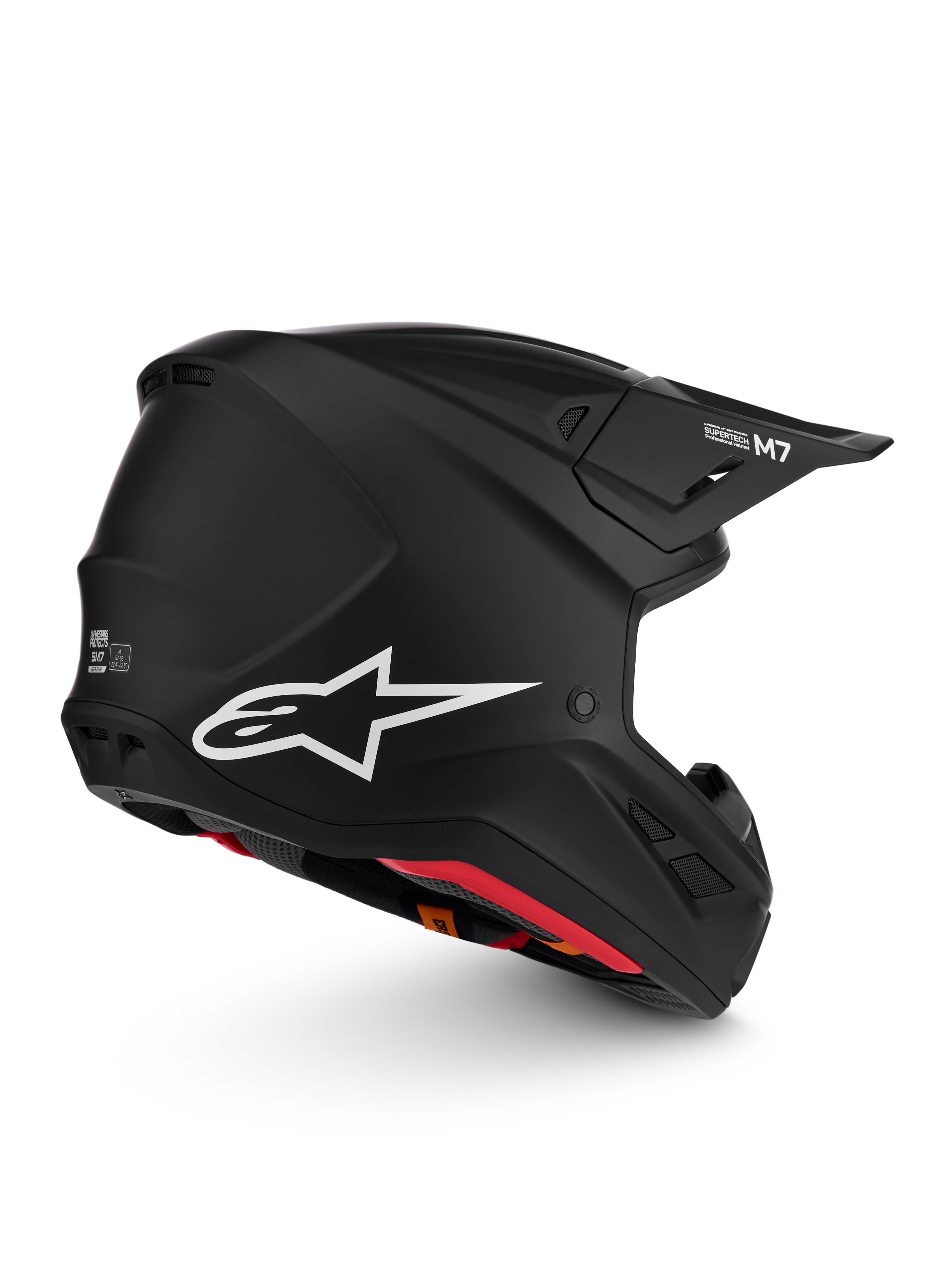 Alpinestars S-M7 Helm Solid ECE06, mattschwarzer Motocross-Rennhelm mit weißem Astars-Logo und aerodynamischem Design.