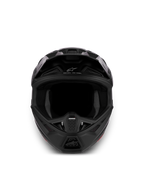 Alpinestars S-M7 Helm Solid ECE06, Motocross-Helm in Schwarz Matt, aerodynamische Schale, Belüftungssystem, Frontansicht.