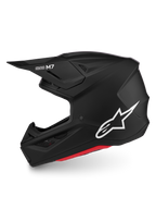 Alpinestars S-M7 Solid Helm, Motocross-Helm, Mattschwarz, weißes Logo, aerodynamische Schale, ECE 22.06 zertifiziert.